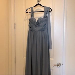 Dusty blue chiffon convertible floor length dress with changeable ties